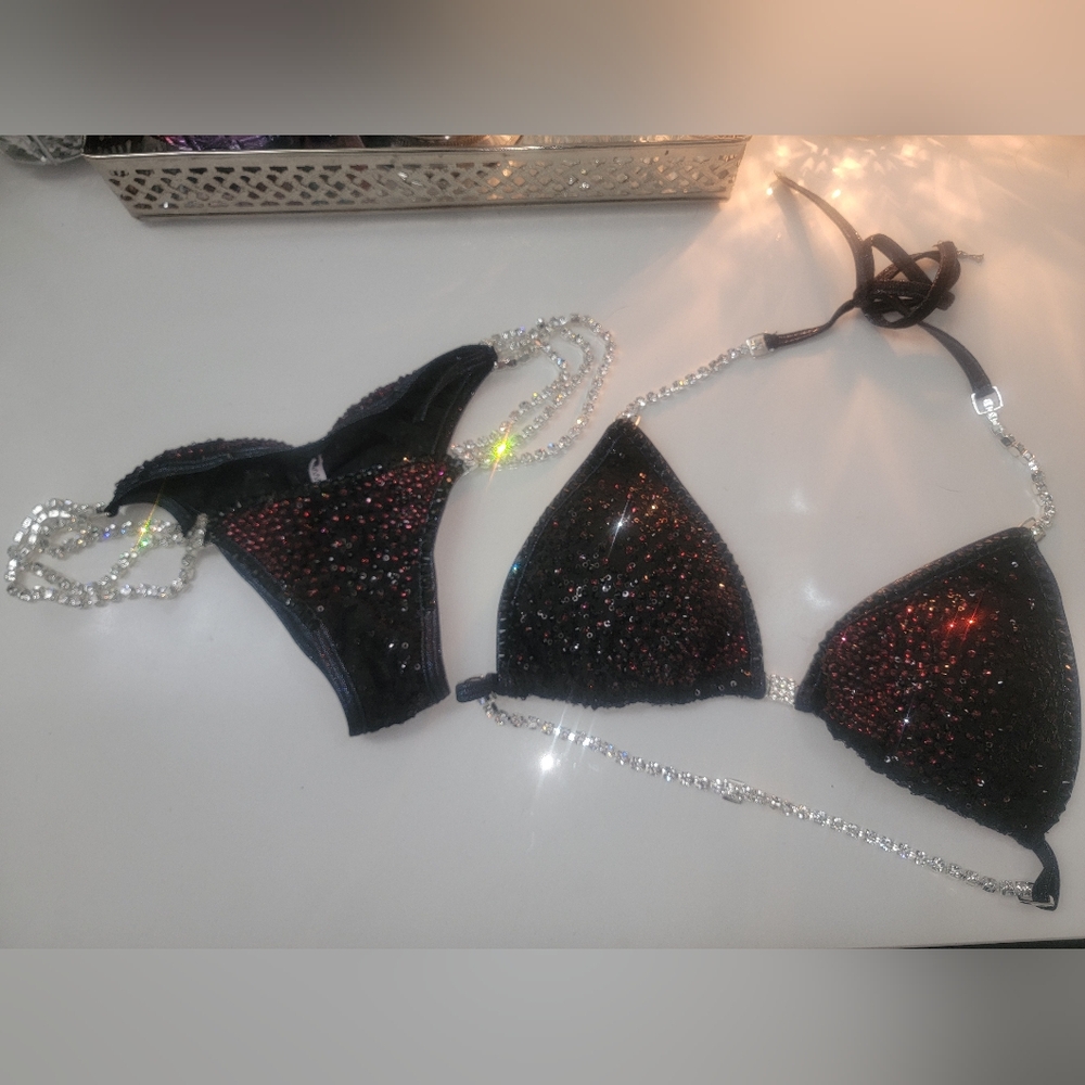 Black and Purple Amethyst Crystal Competion Stage Bikini Set